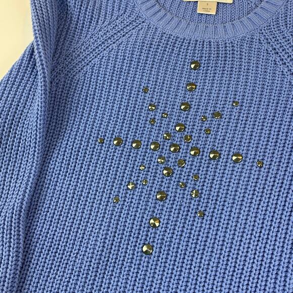 Christopher & Banks Blue Embellished Knit Crewneck Tunic Sweater Size Small - Picture 12 of 12